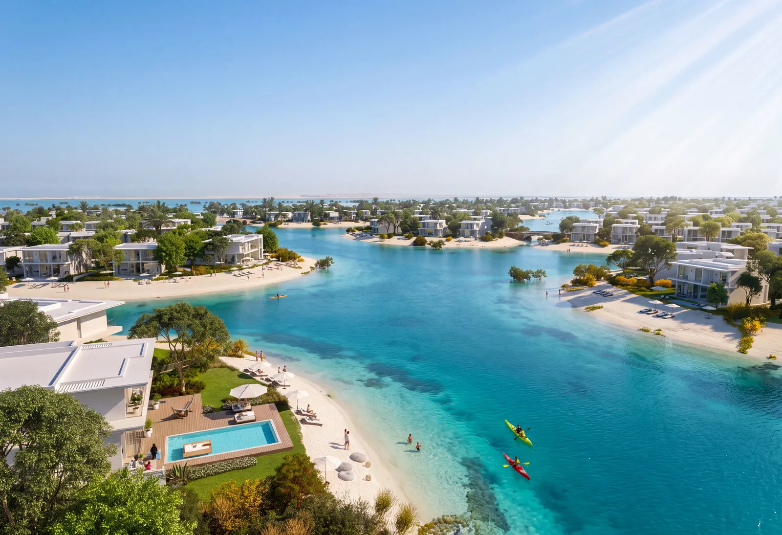 A lagoon and beach on Ramhan Island, developer render