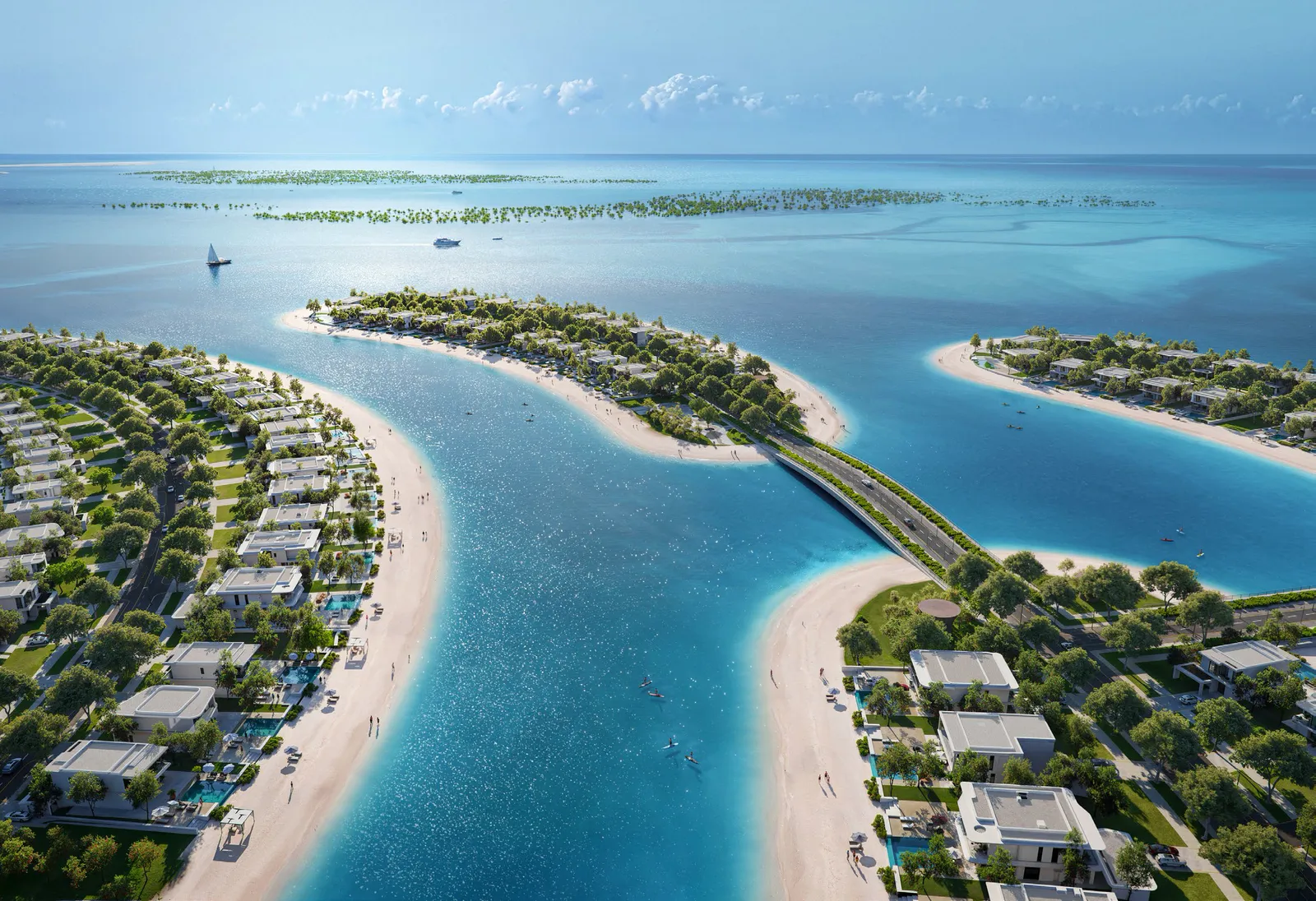 Ramhan Island from the air: communities, beaches and the channel between them, developer render