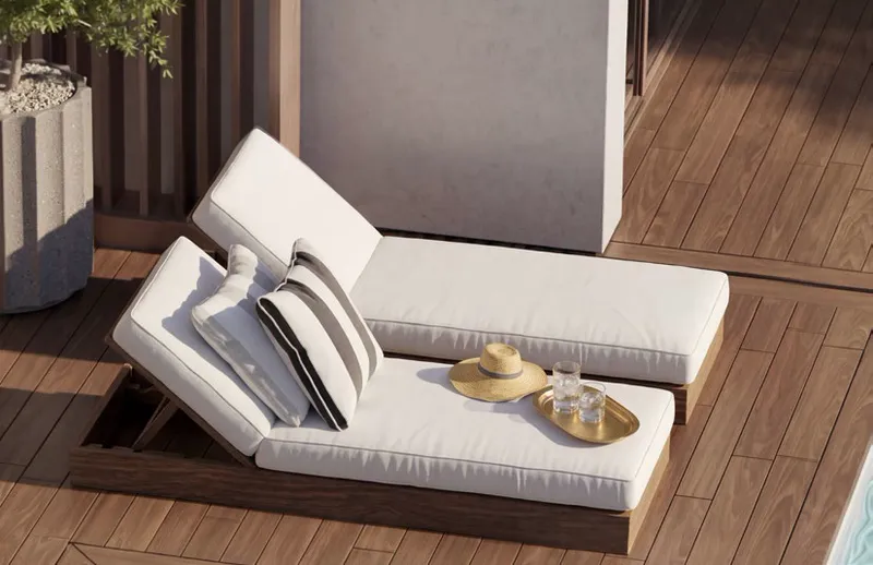 Daybeds on a private terrace at The Bristol, developer render